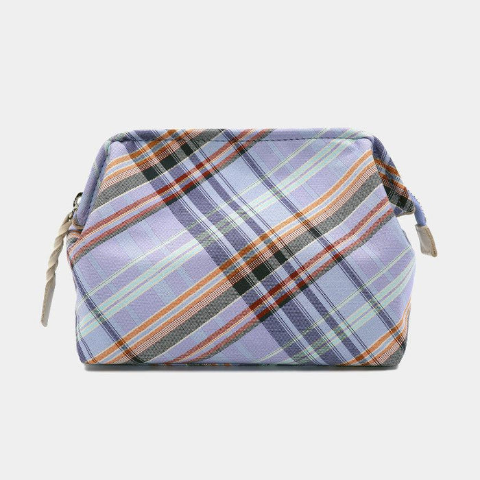 [POUCH] WATER-REPELLENT NISHIJIN SILK ZIPPER-CLASP ACCESSORY POUCH MULTI-CHECK (SKY BLUE) | NISHIJIN TEXTILES | ATELIER KYOTO NISHIJIN