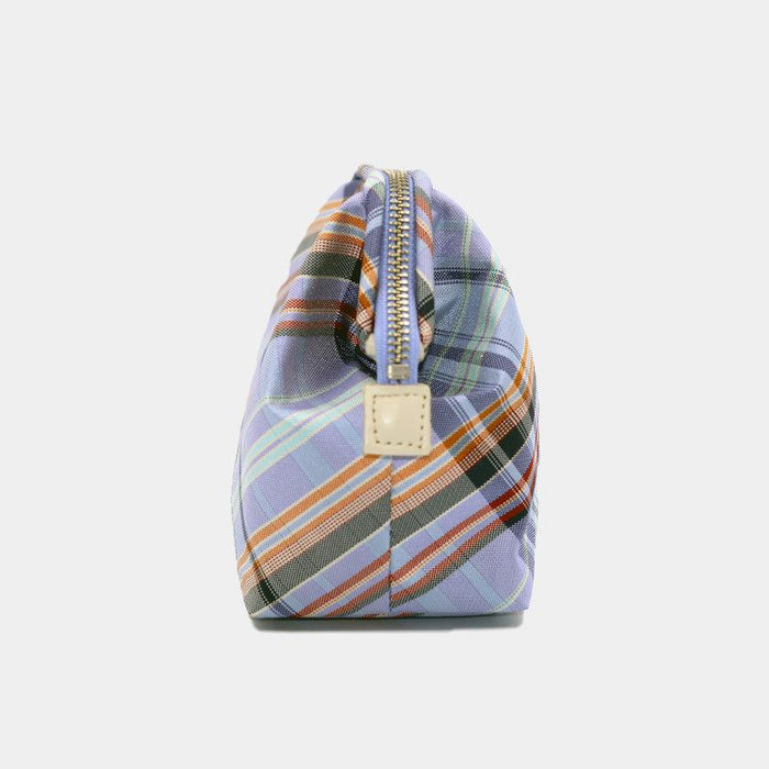 [POUCH] WATER-REPELLENT NISHIJIN SILK ZIPPER-CLASP ACCESSORY POUCH MULTI-CHECK (SKY BLUE) | NISHIJIN TEXTILES | ATELIER KYOTO NISHIJIN