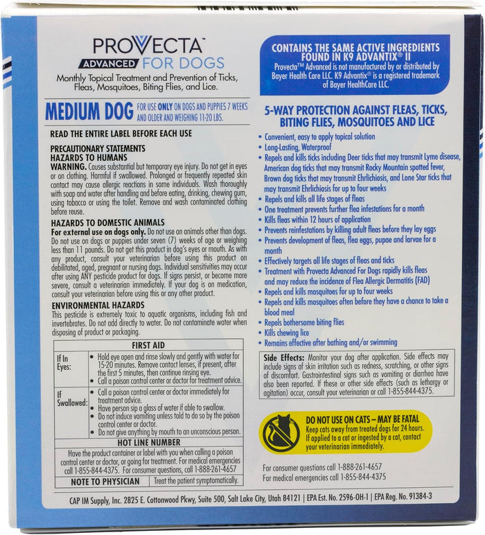 Provecta Advanced Flea Tick Medium Dogs 11–20 lbs 4-Month Topical Application