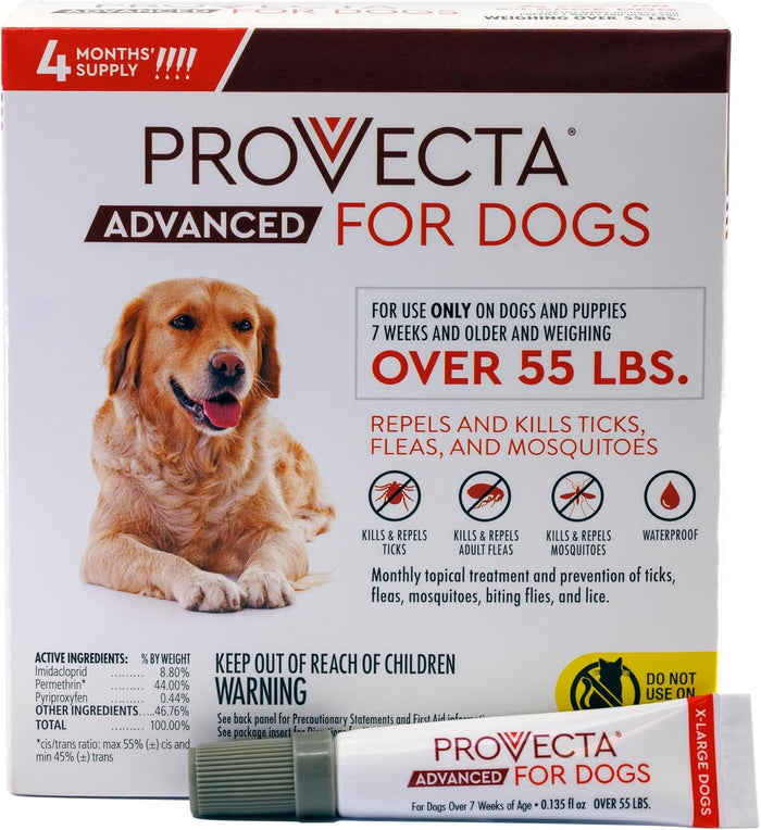 Provecta Advanced Flea Tick XL Dogs 55+ lbs 4-Month Topical Repels Mosquitoes