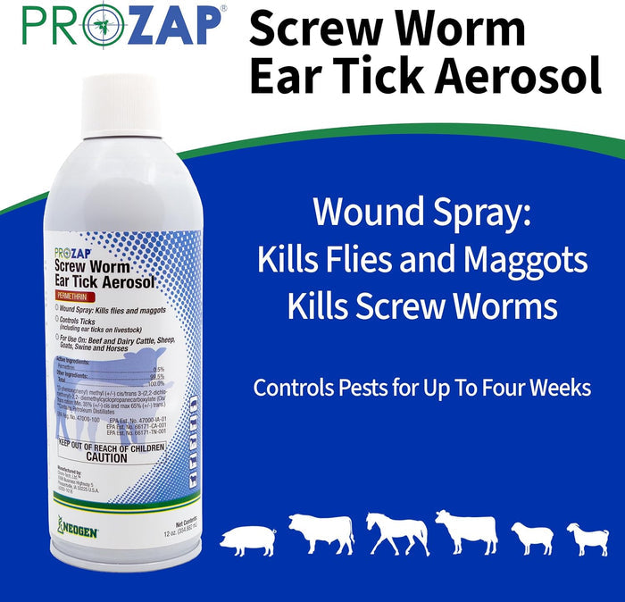 Prozap Screw Worm & Ear Tick Livestock Wound Spray Fly Control 12 oz.