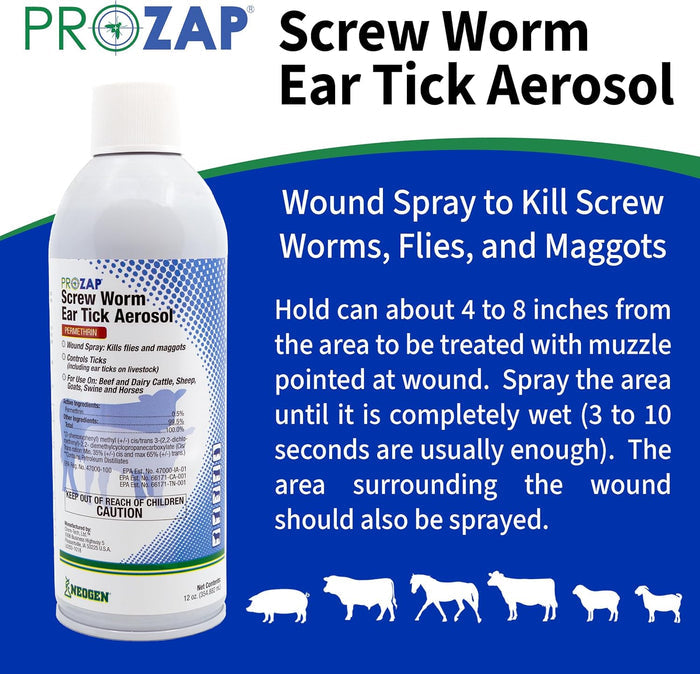 Prozap Screw Worm & Ear Tick Livestock Wound Spray Fly Control 12 oz.