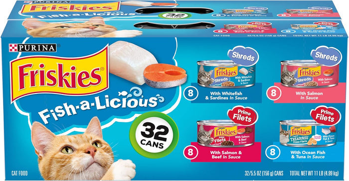 Purina Chicken Adult Cat 32ct 5.5oz Friskies Fish-a-licious Variety Pack