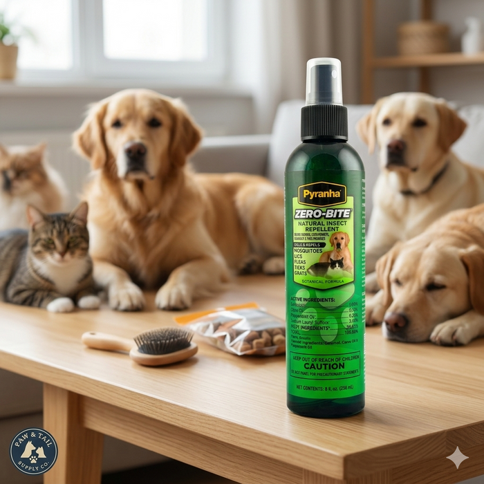 Pyranha Zero-Bite Natural Pet Insect Repellent for Dogs Cats Small Animals 8 oz.