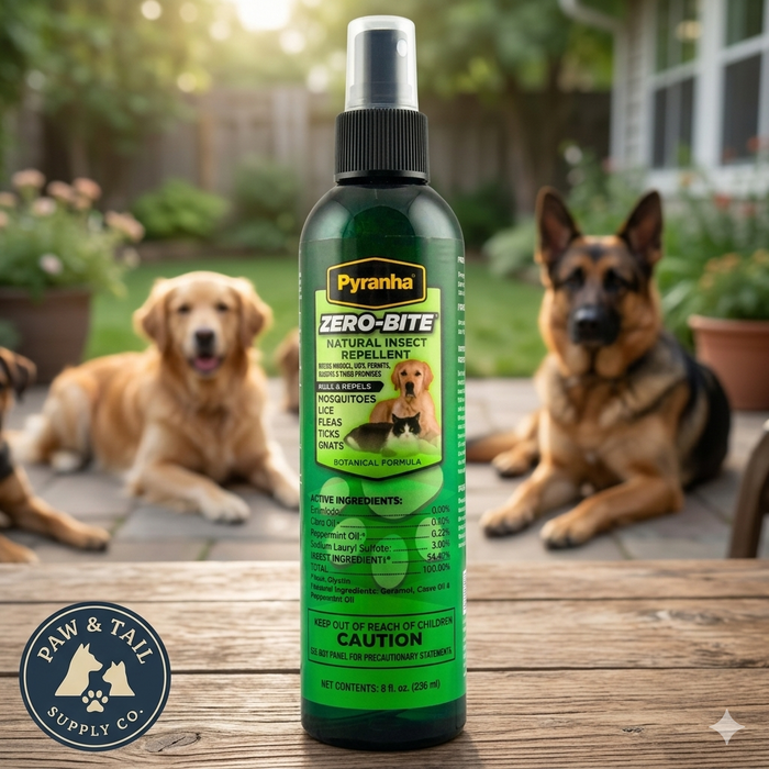 Pyranha Zero-Bite Natural Pet Insect Repellent for Dogs Cats Small Animals 8 oz.