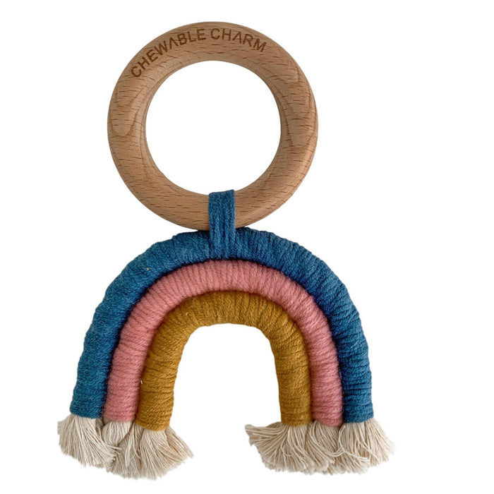 Rainbow Macrame Teether- Teal & Rose.