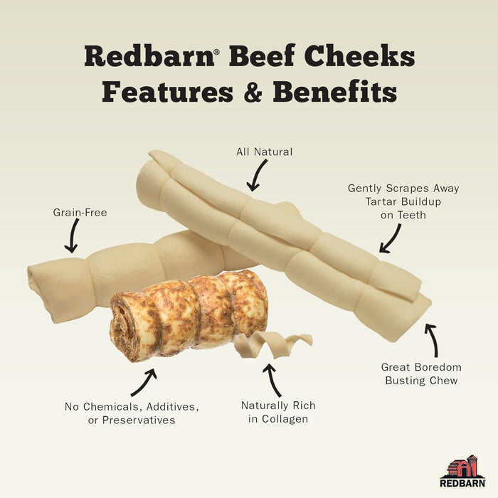 Redbarn All-Natural SM/MD Beef Cheek Rolls for Dogs Grain-Free Chew Treat 3ct