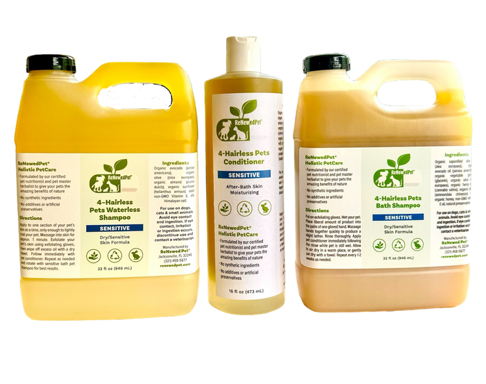 ReNewedPet 4 Nudie Pets Sensitive Skin Supplement & Grooming Combo