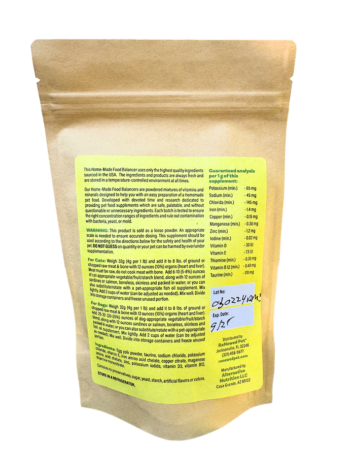 ReNewedPet Home-Made Pet Food Supplement for Raw Diets with Bone