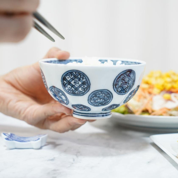 [RICE BOWL SET] 2 PIECES MARU-MON | MIKAWACHI WARE | HIRADOSHOUZAN