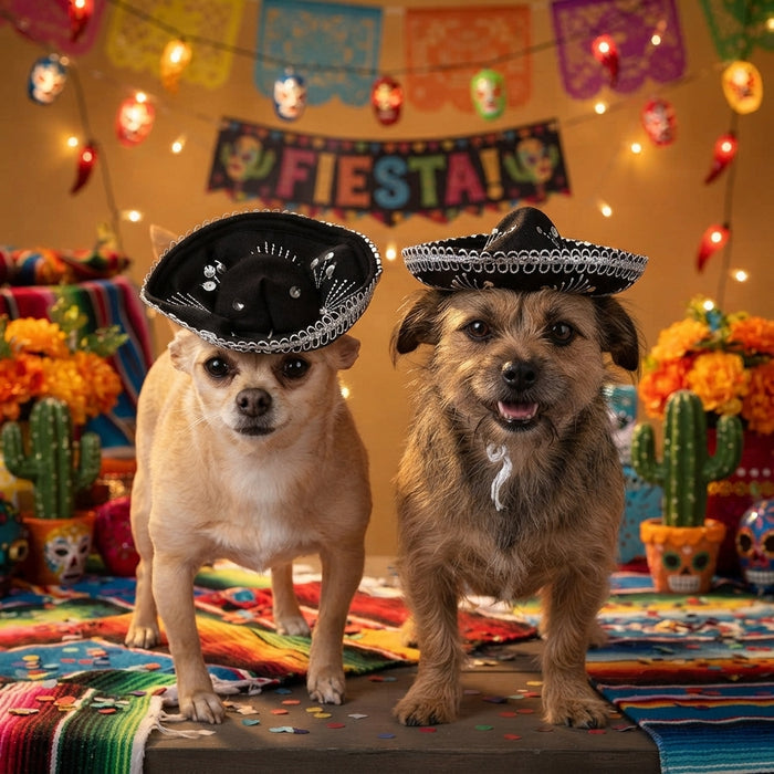 Rubie's Pet Sombrero Black & Silver Dog Costume Hat Adjustable Strap SM/Medium 2Pack