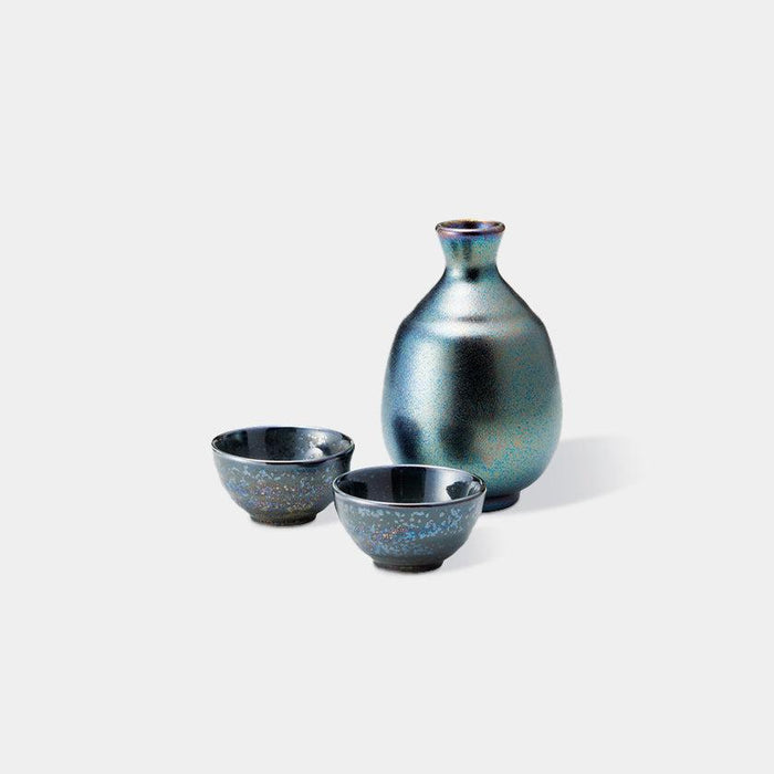 [SAKE BOTTLE & CUP SET] BLACK LUSTER (3 PIECES) | MINO WARES | MARUMO TAKAGI