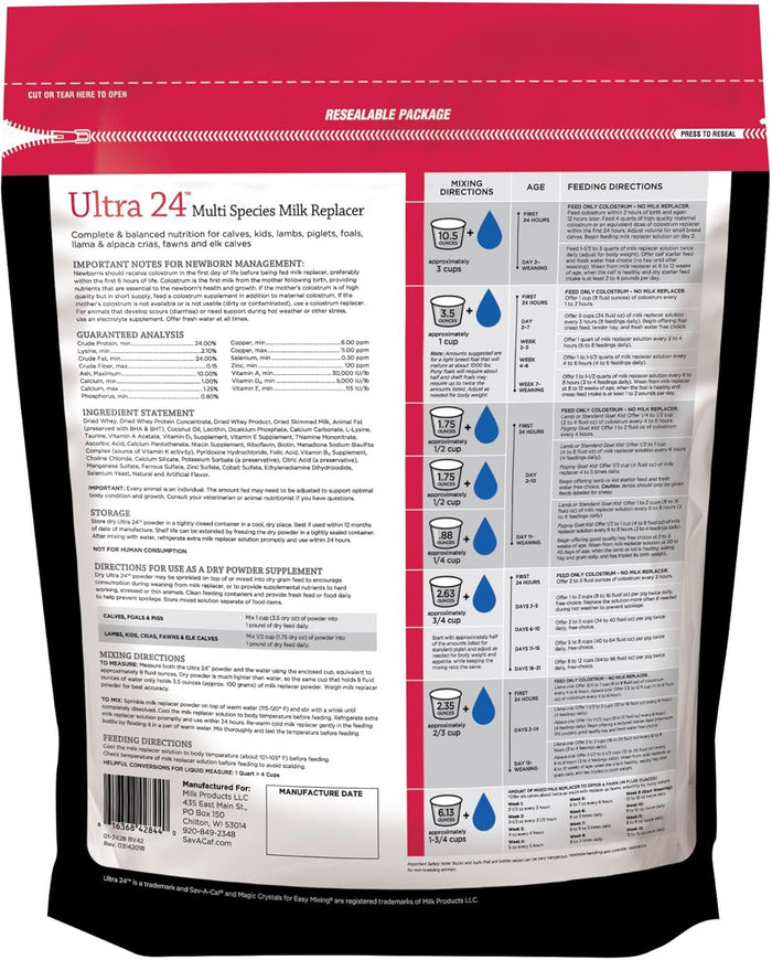 Sav-A-Caf Ultra 24 Multi-Species Milk Replacer High Protein Formula 4lbs.