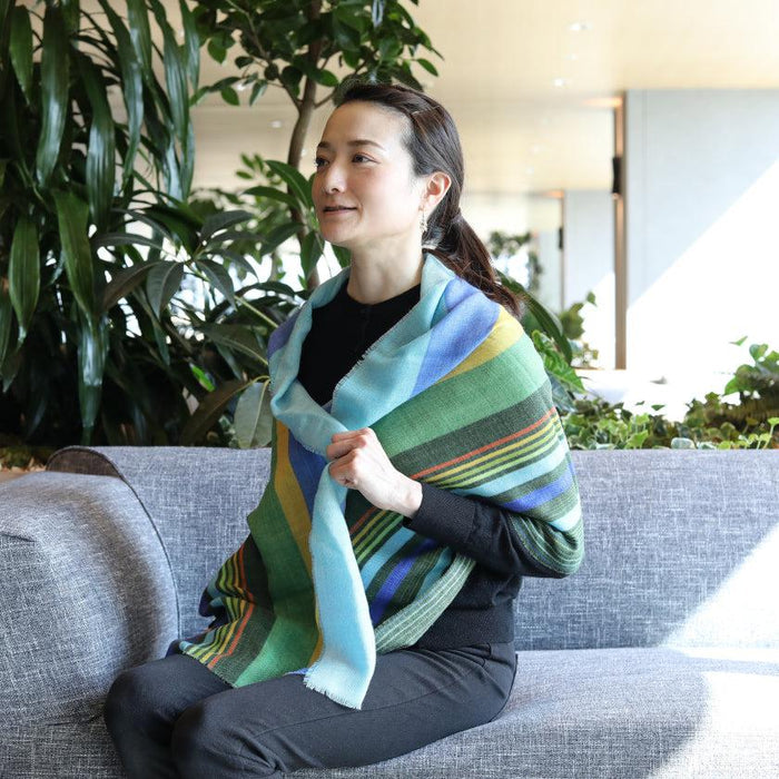 [SCARF]  CHASE STRIPE (BLUE-GREEN) | KYO YUZEN DYEING | NOGIGUCHI KIHEI