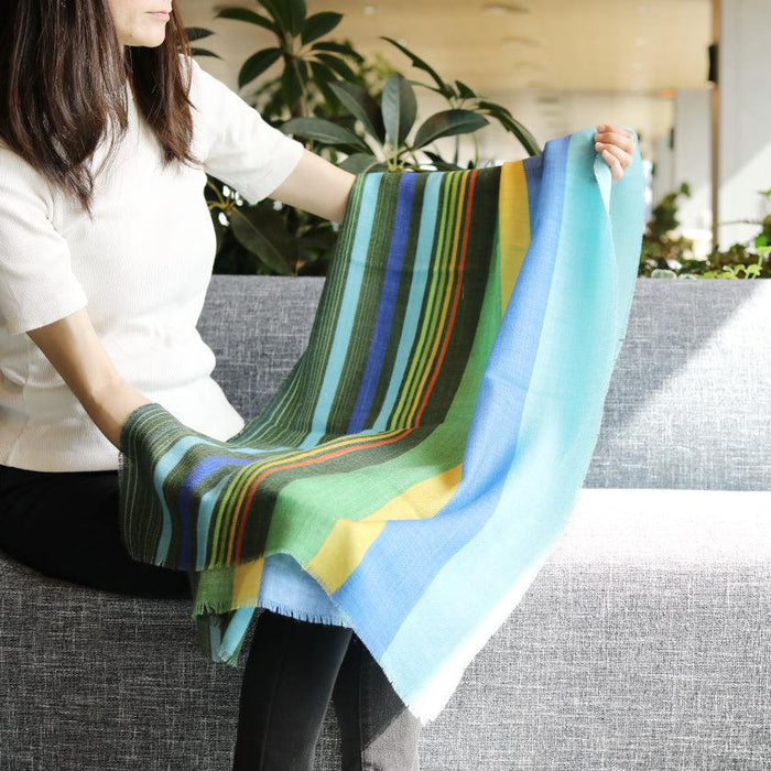 [SCARF]  CHASE STRIPE (BLUE-GREEN) | KYO YUZEN DYEING | NOGIGUCHI KIHEI