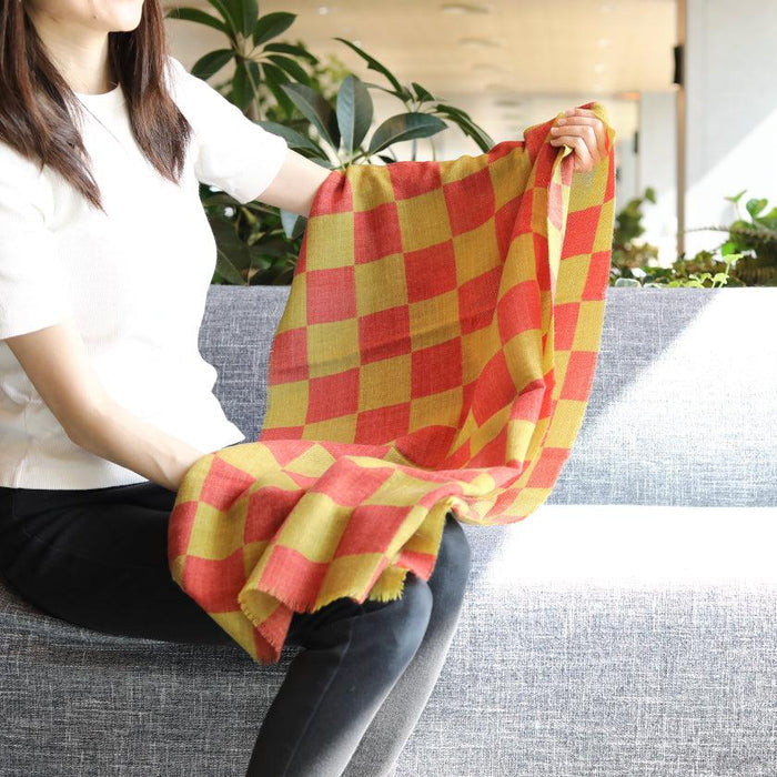 [SCARF]  CHECKERED (RED OCHRE) | KYO YUZEN DYEING | NOGIGUCHI KIHEI