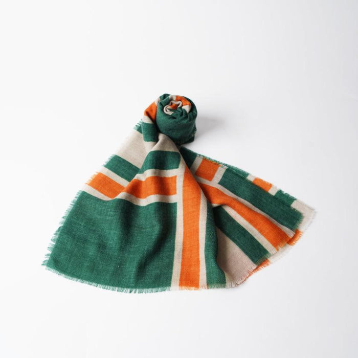 [SCARF]  LARGE LATTICE (GREEN-ORANGE) | KYO YUZEN DYEING | NOGIGUCHI KIHEI