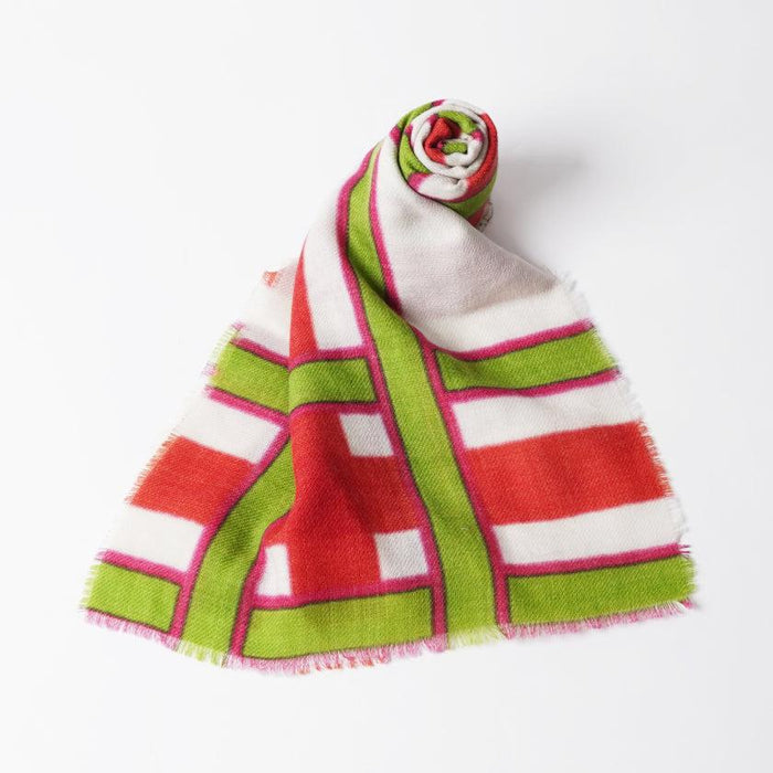 [SCARF] LARGE LATTICE ( RED GREEN ) S | KYO YUZEN DYEING | NOGIGUCHI KIHEI