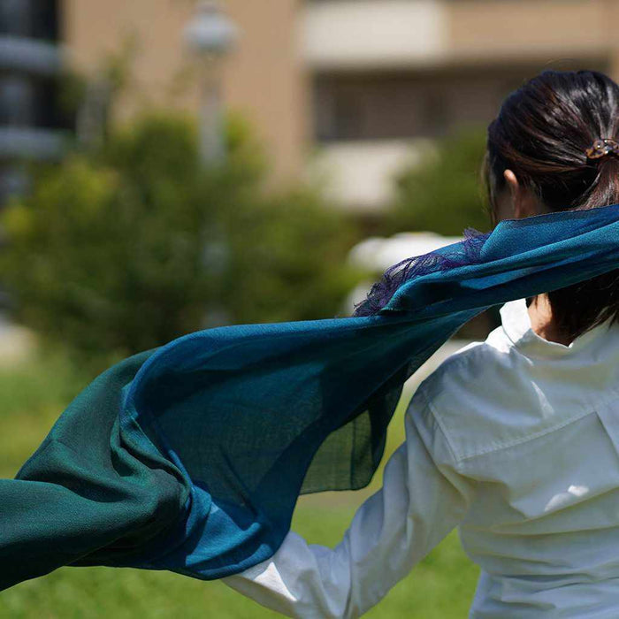 [SCARF] STALL KASANE PEACOCK COLOR (PEACOCK ÁECHROME GREEN) | GUNNAI TEXTILES| FUJI SAKURA