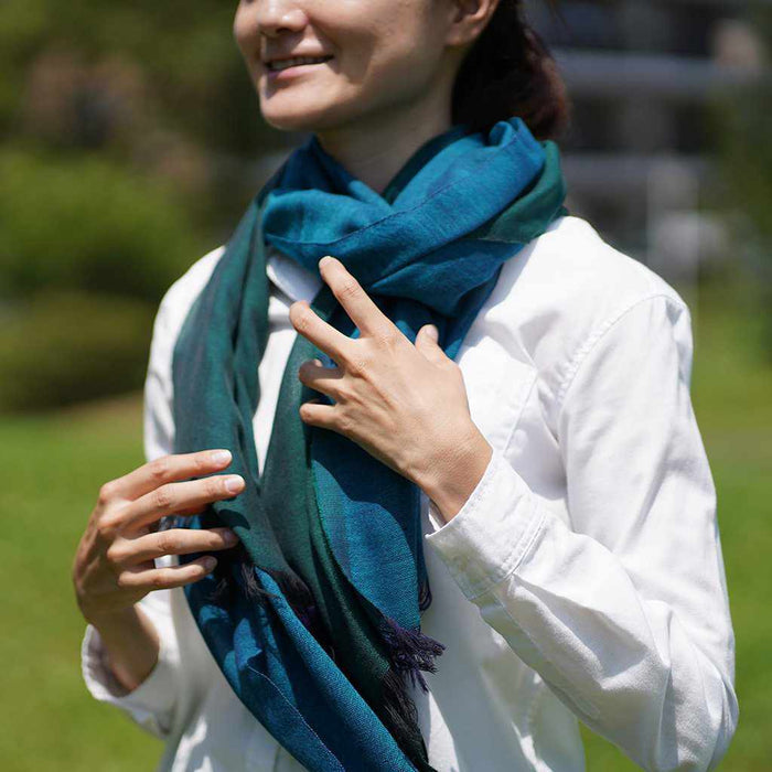 [SCARF] STALL KASANE PEACOCK COLOR (PEACOCK ÁECHROME GREEN) | GUNNAI TEXTILES| FUJI SAKURA
