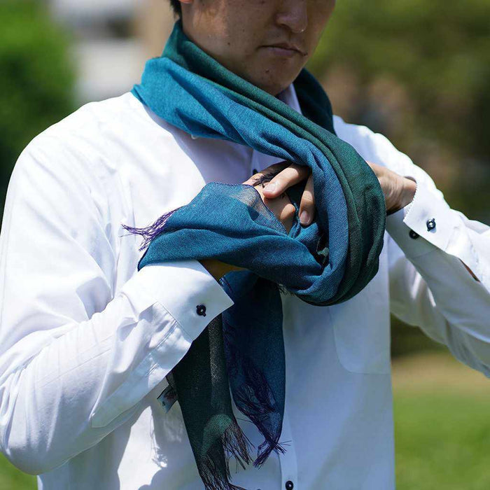 [SCARF] STALL KASANE PEACOCK COLOR (PEACOCK ÁECHROME GREEN) | GUNNAI TEXTILES| FUJI SAKURA