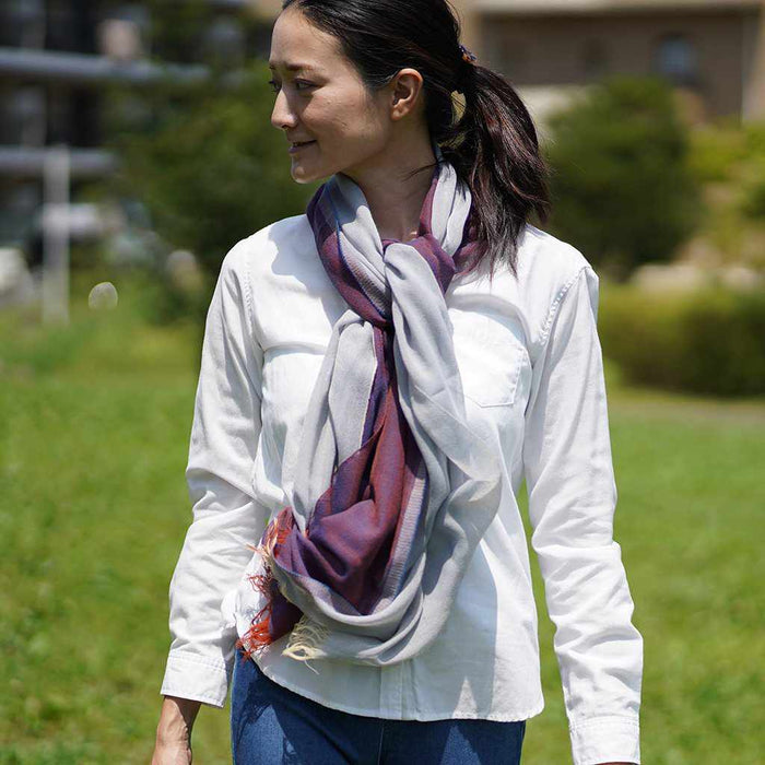 [SCARF] STALL KASANE WHITE AZALEA (SILVER ÁEPURPLE) | GUNNAI TEXTILES| FUJI SAKURA