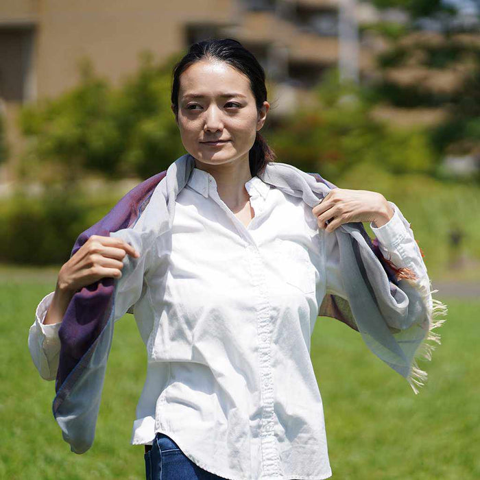[SCARF] STALL KASANE WHITE AZALEA (SILVER ÁEPURPLE) | GUNNAI TEXTILES| FUJI SAKURA