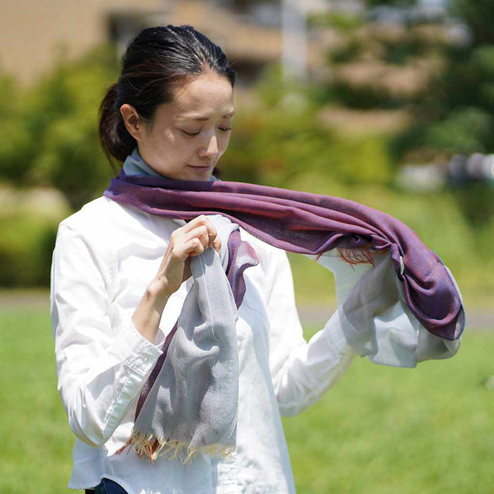 [SCARF] STALL KASANE WHITE AZALEA (SILVER ÁEPURPLE) | GUNNAI TEXTILES| FUJI SAKURA