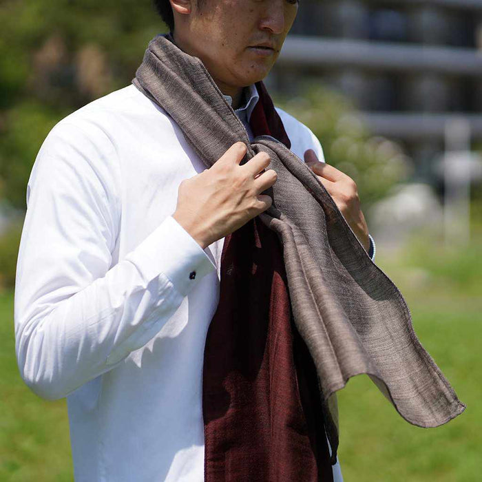 [SCARF] STALL YASURAGI ERIMAKI (RED ÁESAND BEIGE ÁEWINE ÁEBROWN) | GUNNAI TEXTILES| FUJI SAKURA
