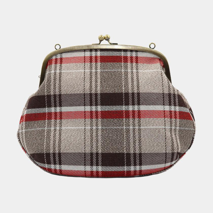 [SHOULDER BAG] WATER-REPELLENT NISHIJIN SILK CLASP GAMA-GUCHI WITH TARTAN CHECK (BEIGE) | NISHIJIN TEXTILES | ATELIER KYOTO NISHIJIN
