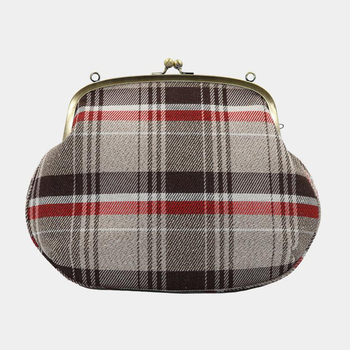 [SHOULDER BAG] WATER-REPELLENT NISHIJIN SILK CLASP GAMA-GUCHI WITH TARTAN CHECK (BEIGE) | NISHIJIN TEXTILES | ATELIER KYOTO NISHIJIN