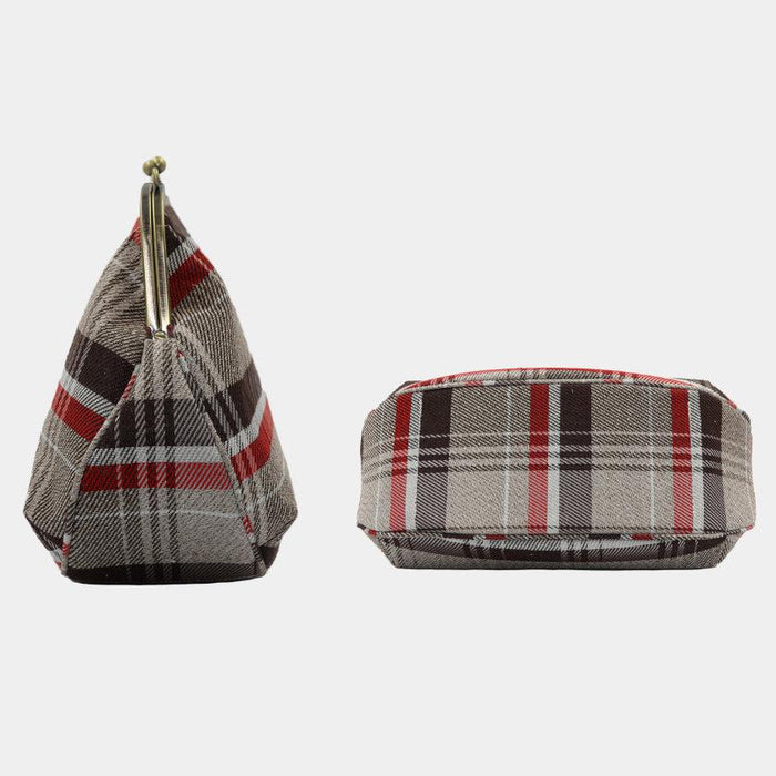 [SHOULDER BAG] WATER-REPELLENT NISHIJIN SILK CLASP GAMA-GUCHI WITH TARTAN CHECK (BEIGE) | NISHIJIN TEXTILES | ATELIER KYOTO NISHIJIN