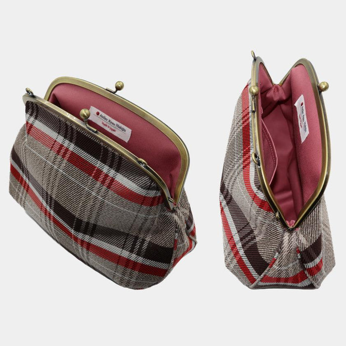 [SHOULDER BAG] WATER-REPELLENT NISHIJIN SILK CLASP GAMA-GUCHI WITH TARTAN CHECK (BEIGE) | NISHIJIN TEXTILES | ATELIER KYOTO NISHIJIN