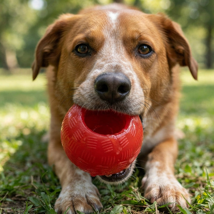 SPOT Play Strong Rubber Ball Dog Chew Toy Medium Interactive Treat Toy