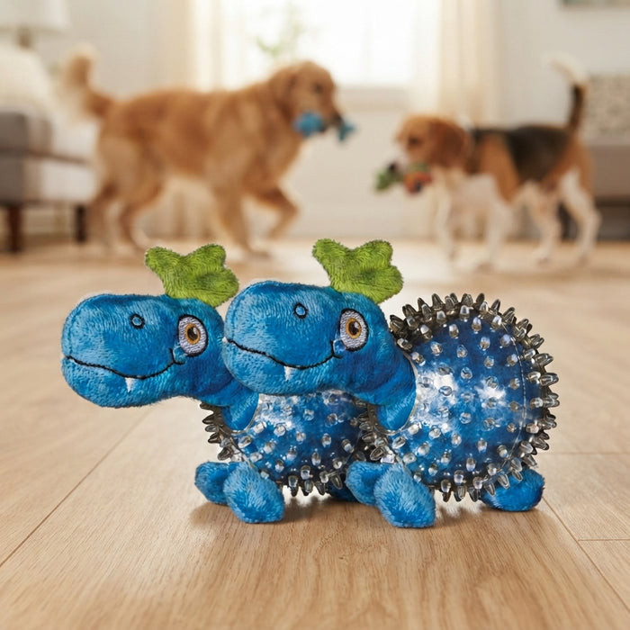 Spunky Pup Lil Dinosaur Spikey Ball Dog Toy Squeaky Plush for Small Dogs 2-Pack