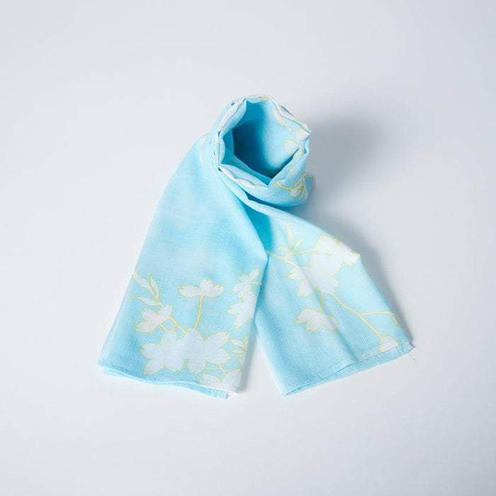 [STOLE] COTTON CHERRY BRANCH (LIGHT BLUE) | KYO YUZEN DYEING | NOGIGUCHI KIHEI