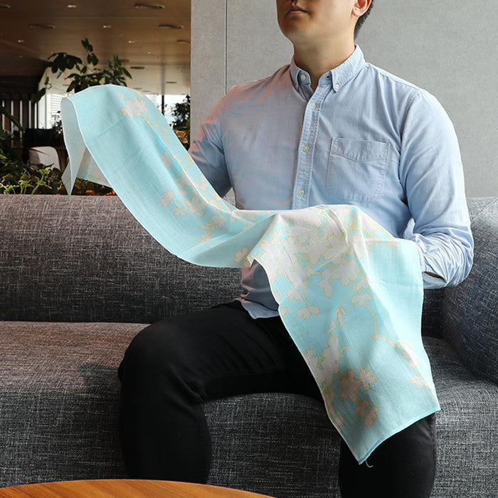 [STOLE] COTTON CHERRY BRANCH (LIGHT BLUE) | KYO YUZEN DYEING | NOGIGUCHI KIHEI