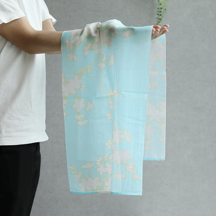 [STOLE] COTTON CHERRY BRANCH (LIGHT BLUE) | KYO YUZEN DYEING | NOGIGUCHI KIHEI