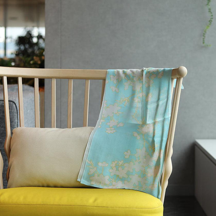 [STOLE] COTTON CHERRY BRANCH (LIGHT BLUE) | KYO YUZEN DYEING | NOGIGUCHI KIHEI