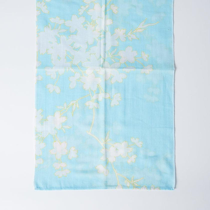 [STOLE] COTTON CHERRY BRANCH (LIGHT BLUE) | KYO YUZEN DYEING | NOGIGUCHI KIHEI