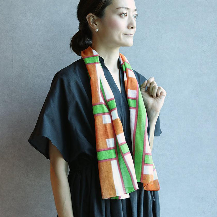 [STOLE] COTTON LARGE LATTICE (RED GREEN) | KYO YUZEN DYEING | NOGIGUCHI KIHEI