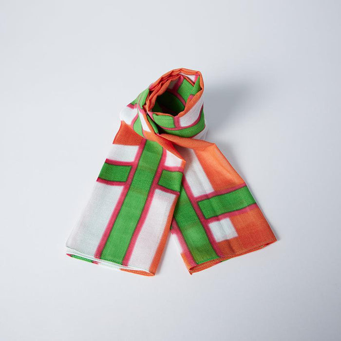 [STOLE] COTTON LARGE LATTICE (RED GREEN) | KYO YUZEN DYEING | NOGIGUCHI KIHEI