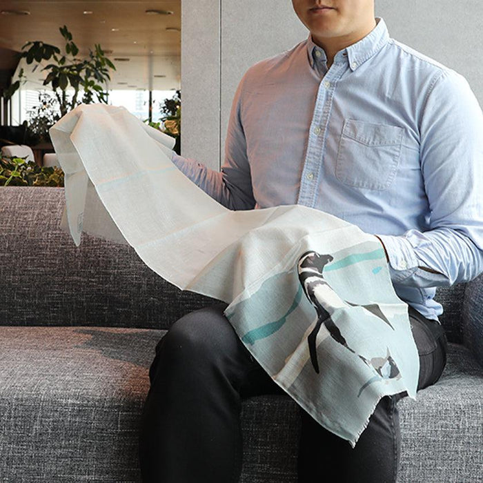 [STOLE] COTTON PENGUIN (MAGELLAN GRAY) | KYO YUZEN DYEING | NOGIGUCHI KIHEI