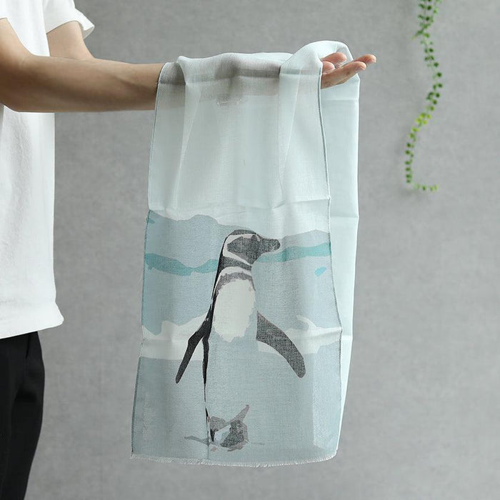 [STOLE] COTTON PENGUIN (MAGELLAN GRAY) | KYO YUZEN DYEING | NOGIGUCHI KIHEI