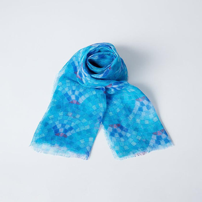 [STOLE] LINEN 160 X 35 BLUE SEA BRICK (INDIGO) | KYO YUZEN DYEING | NOGIGUCHI KIHEI