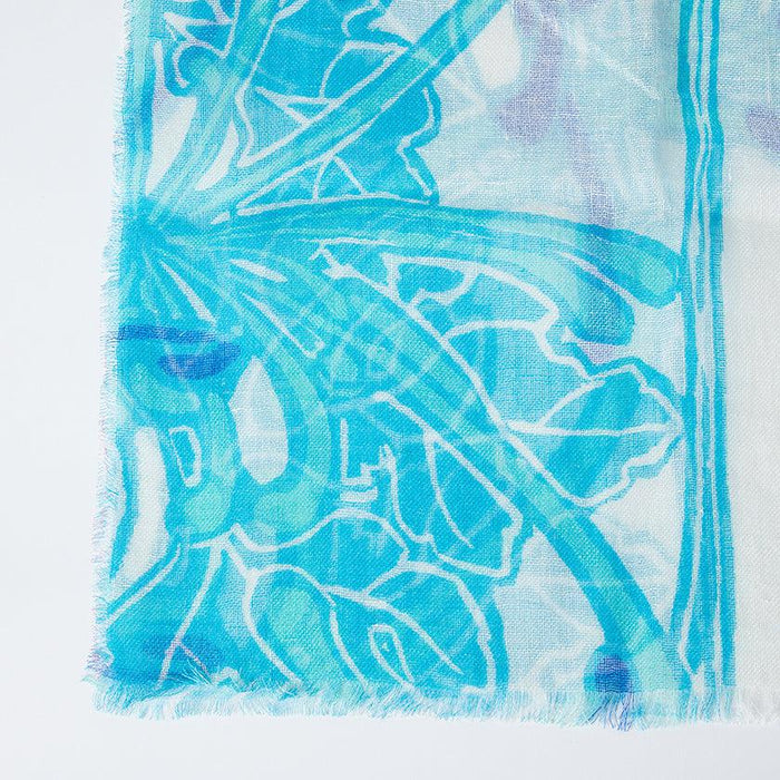 [STOLE] LINEN 160 X 35 SEGGY CHRYSANTHEMUM (BLUE) | KYO YUZEN DYEING | NOGIGUCHI KIHEI