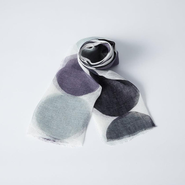 [STOLE] LINEN 160 X 35POLKA DOTS LARGE (MONOCHROME & PURPLE) | KYO YUZEN DYEING | NOGIGUCHI KIHEI