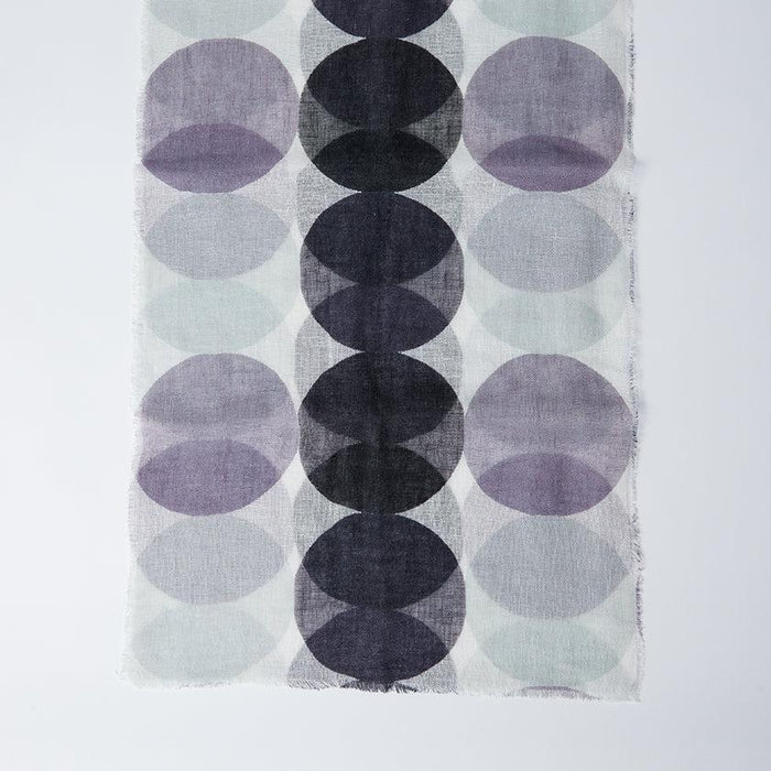 [STOLE] LINEN 160 X 35POLKA DOTS LARGE (MONOCHROME & PURPLE) | KYO YUZEN DYEING | NOGIGUCHI KIHEI