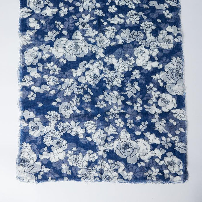 [STOLE] LINEN 190 X 52 YUZEN FLOWER (WHITE) | KYO YUZEN DYEING | NOGIGUCHI KIHEI