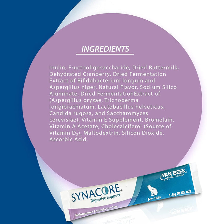 Synacore Digestive Support Cats 30 Stick Packs 1.5g Probiotics Enzymes Vitamins
